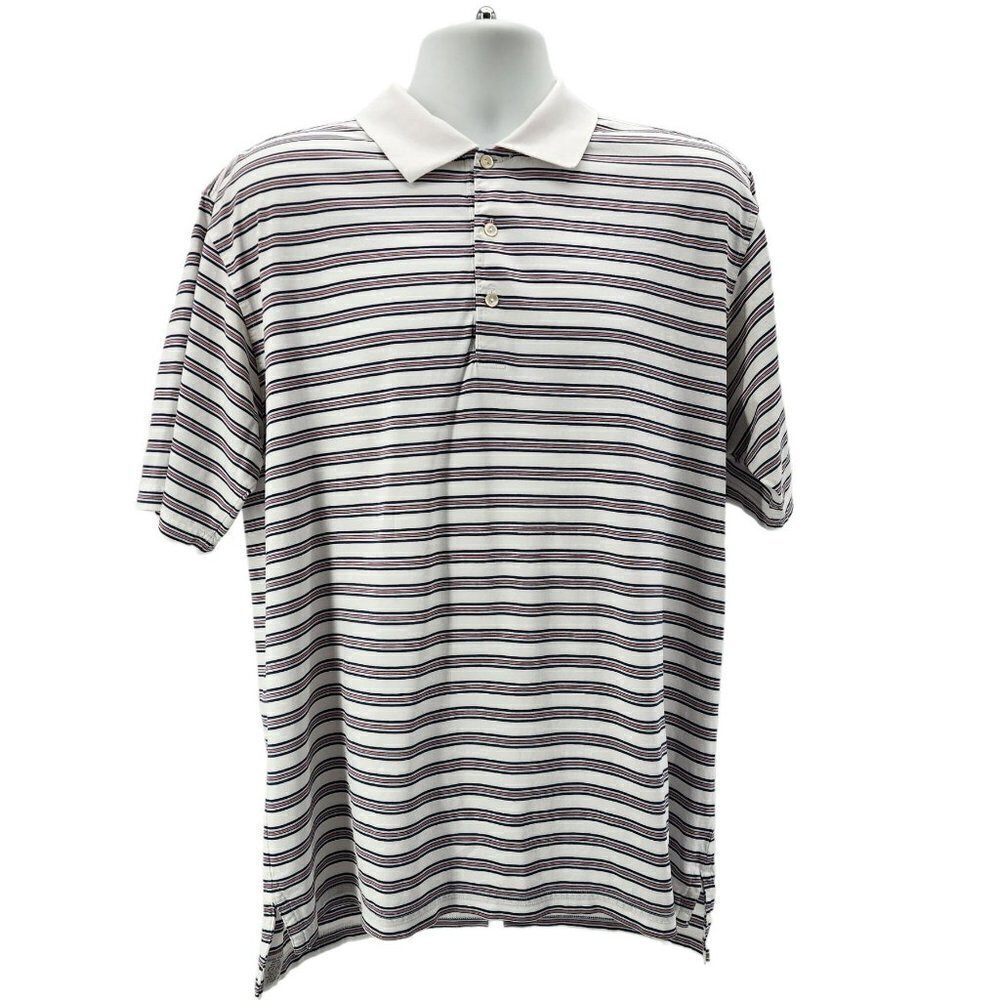 Peter Millar Striped White Blue Polo Golf Shirt Mens Large
